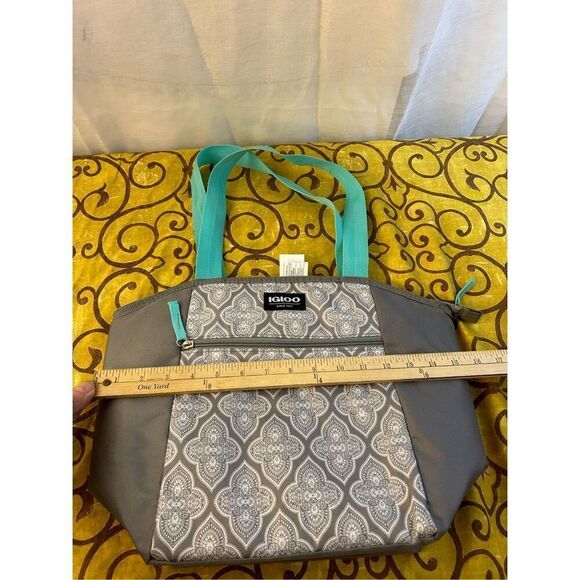 Igloo insulated zipper lunch tote gray green 16x12 bag - Picture 3 of 5